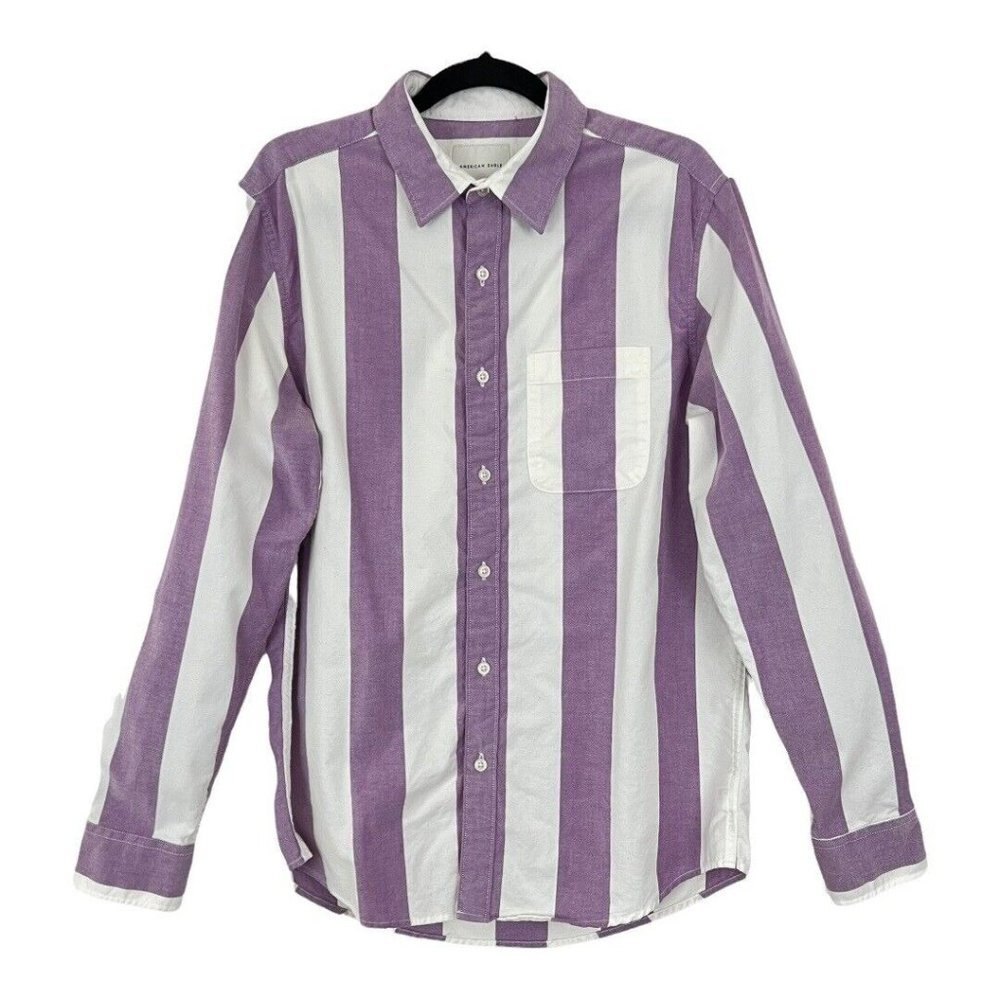 American Eagle Mens Size Medium Purple White Striped Button Up Shirt